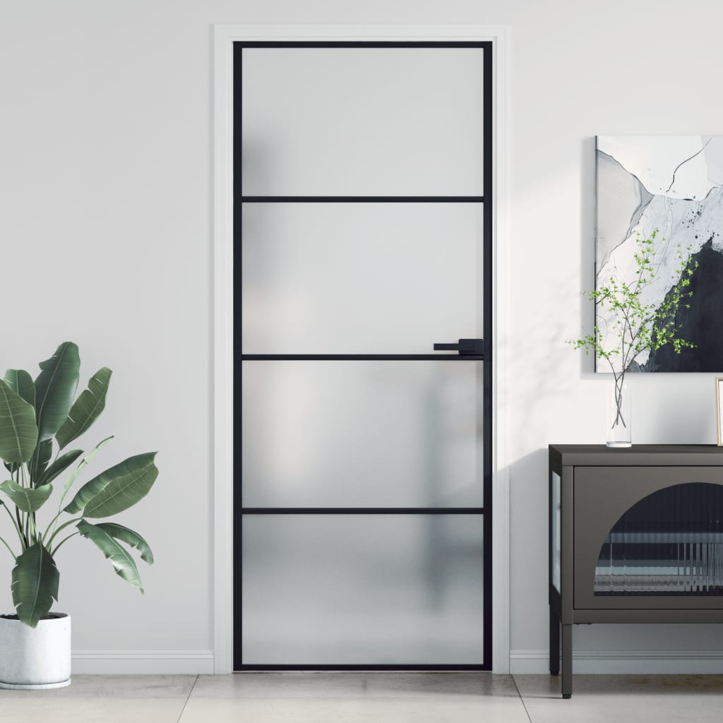 Schiebetür Schwarz 102,5X205 Cm Hartglas Und Aluminium Schwarz Und Matt