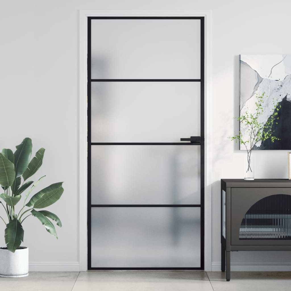 Schiebetür Schwarz 102,5X205 Cm Hartglas Und Aluminium Schwarz Und Matt