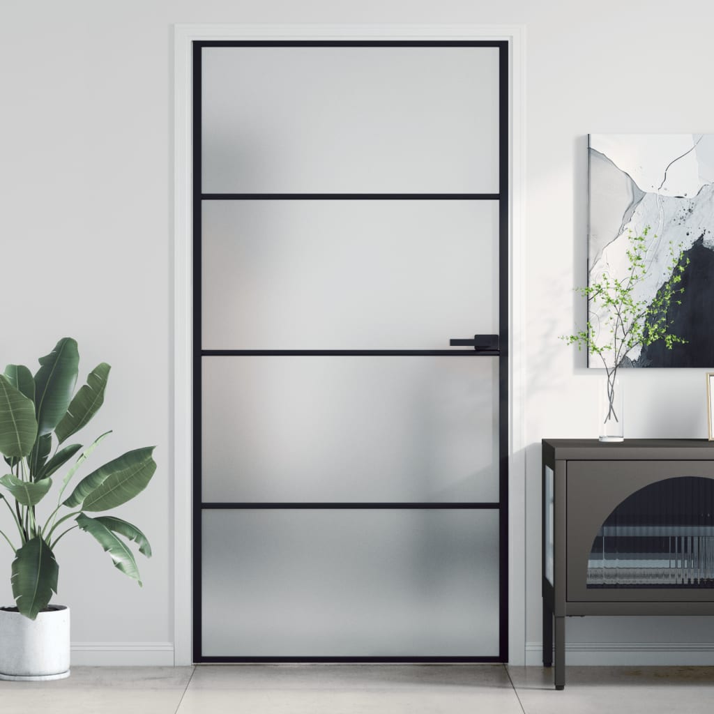 Schiebetür Schwarz 102,5X205 Cm Hartglas Und Aluminium Schwarz Und Matt