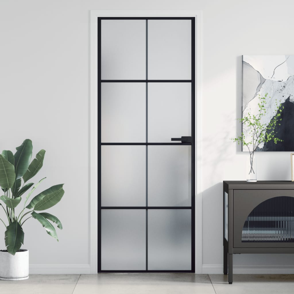 Schiebetür Schwarz 102,5X205 Cm Hartglas Und Aluminium Schwarz Und Matt
