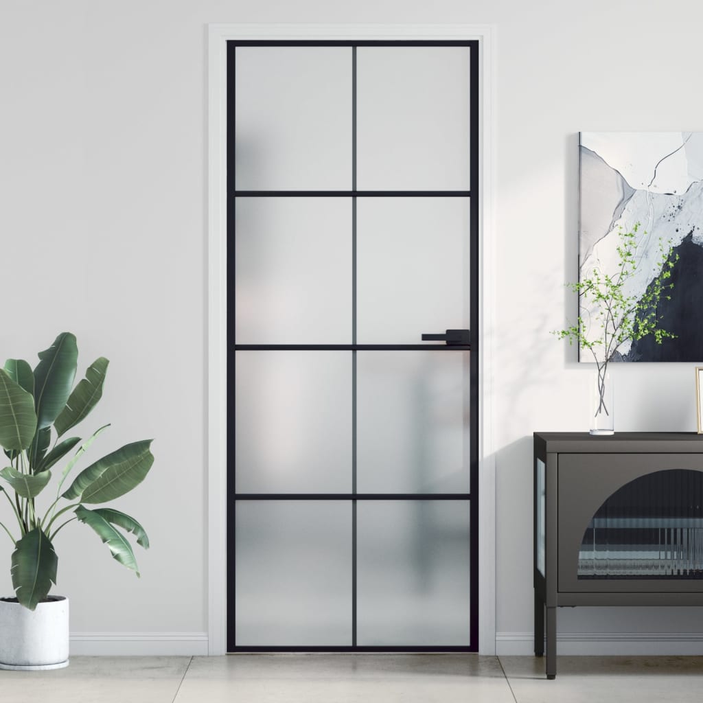 Schiebetür Schwarz 102,5X205 Cm Hartglas Und Aluminium Schwarz Und Matt