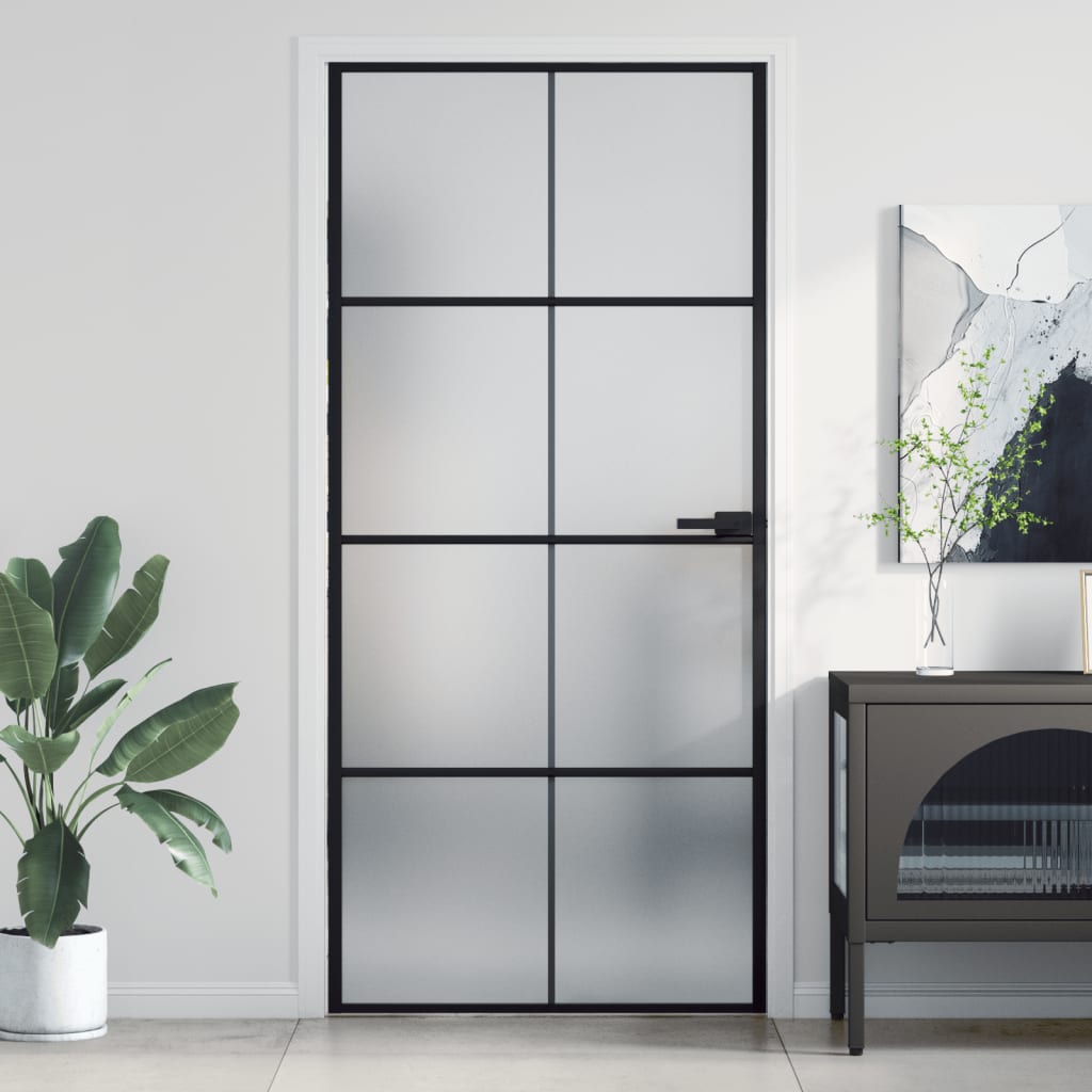 Schiebetür Schwarz 102,5X205 Cm Hartglas Und Aluminium Schwarz Und Matt