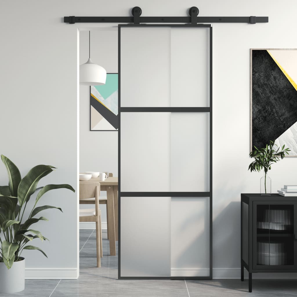 Schiebetür Schwarz 102,5X205 Cm Hartglas Und Aluminium Schwarz Und Matt