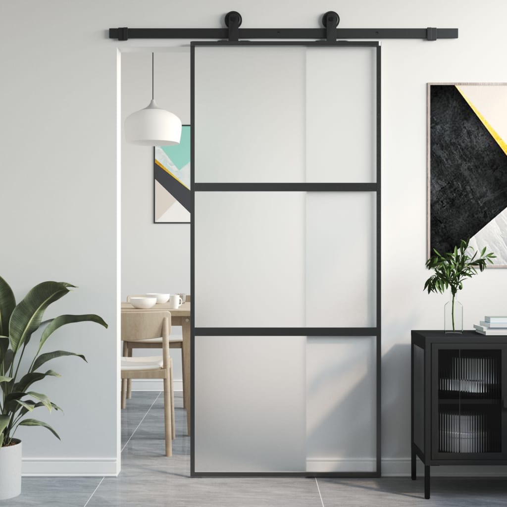 Schiebetür Schwarz 102,5X205 Cm Hartglas Und Aluminium Schwarz Und Matt