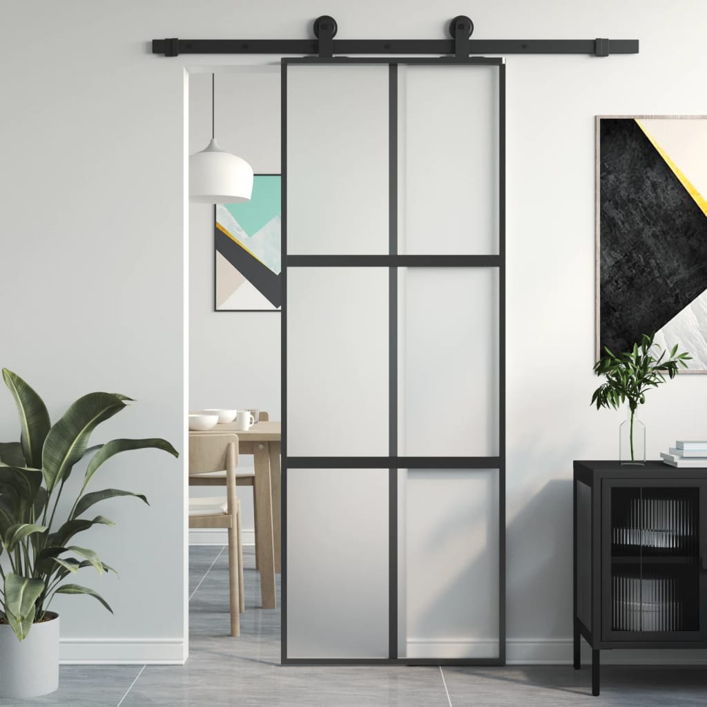 Schiebetür Schwarz 102,5X205 Cm Hartglas Und Aluminium Schwarz Und Matt