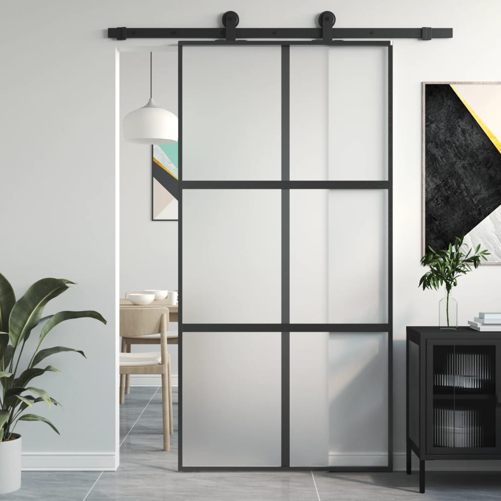 Schiebetür Schwarz 102,5X205 Cm Hartglas Und Aluminium Schwarz Und Matt