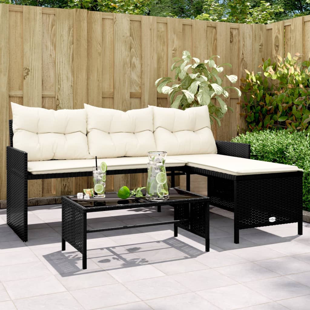 Gartensofa In L-Form Mit Tisch Und Kissen Poly Rattan