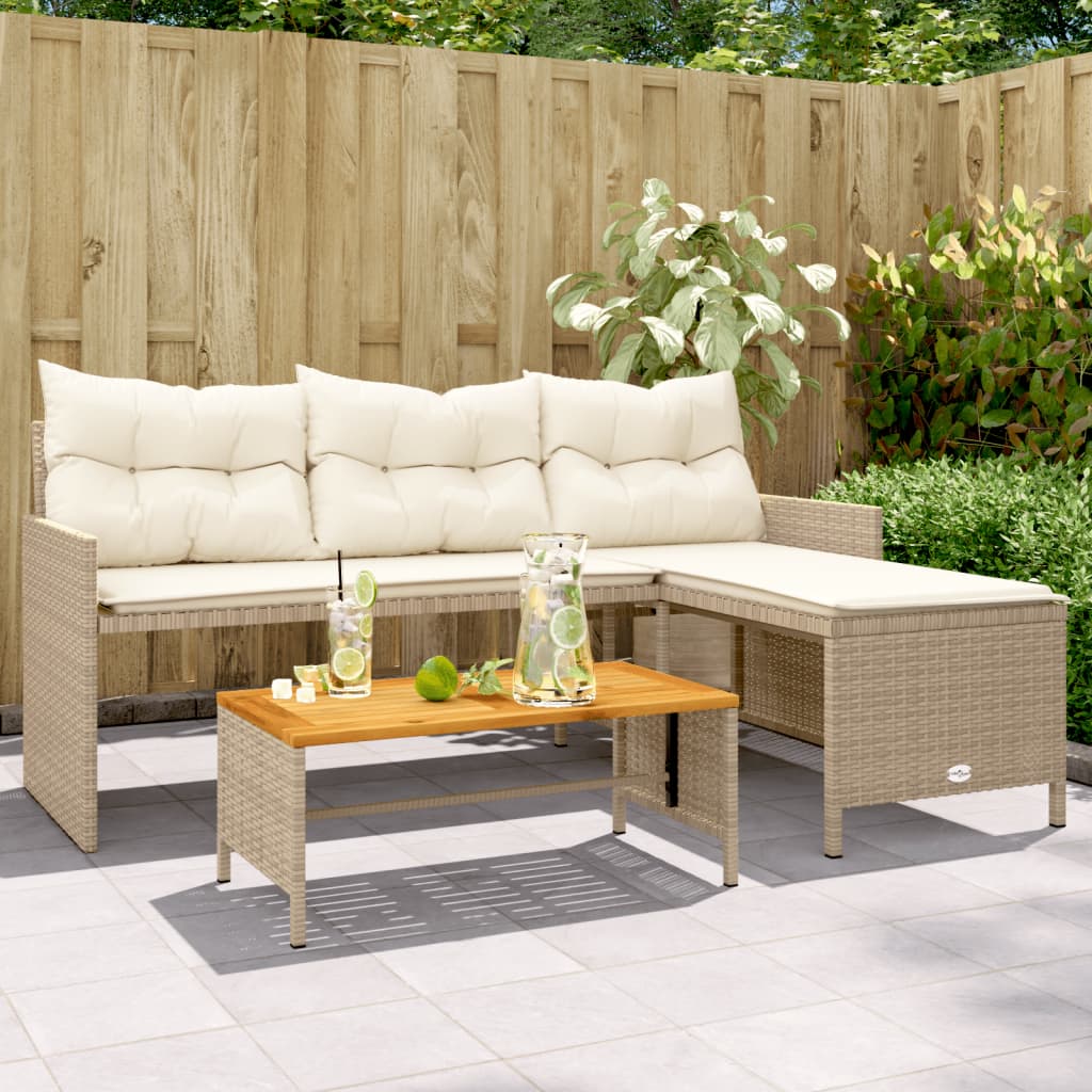 Gartensofa In L-Form Mit Tisch Und Kissen Poly Rattan
