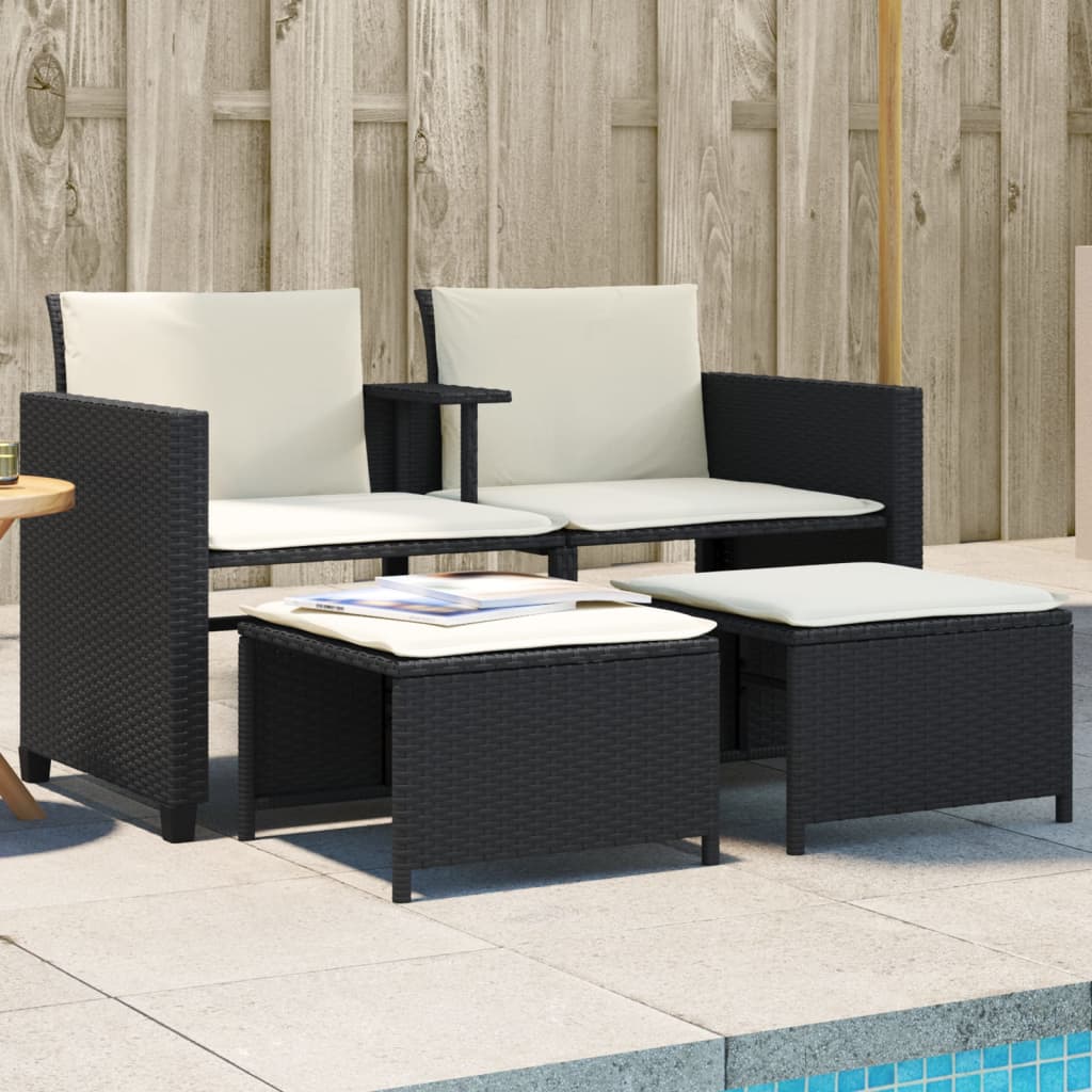 Gartensofa 2-Sitzer Mit Tisch Und Hockern Poly Rattan
