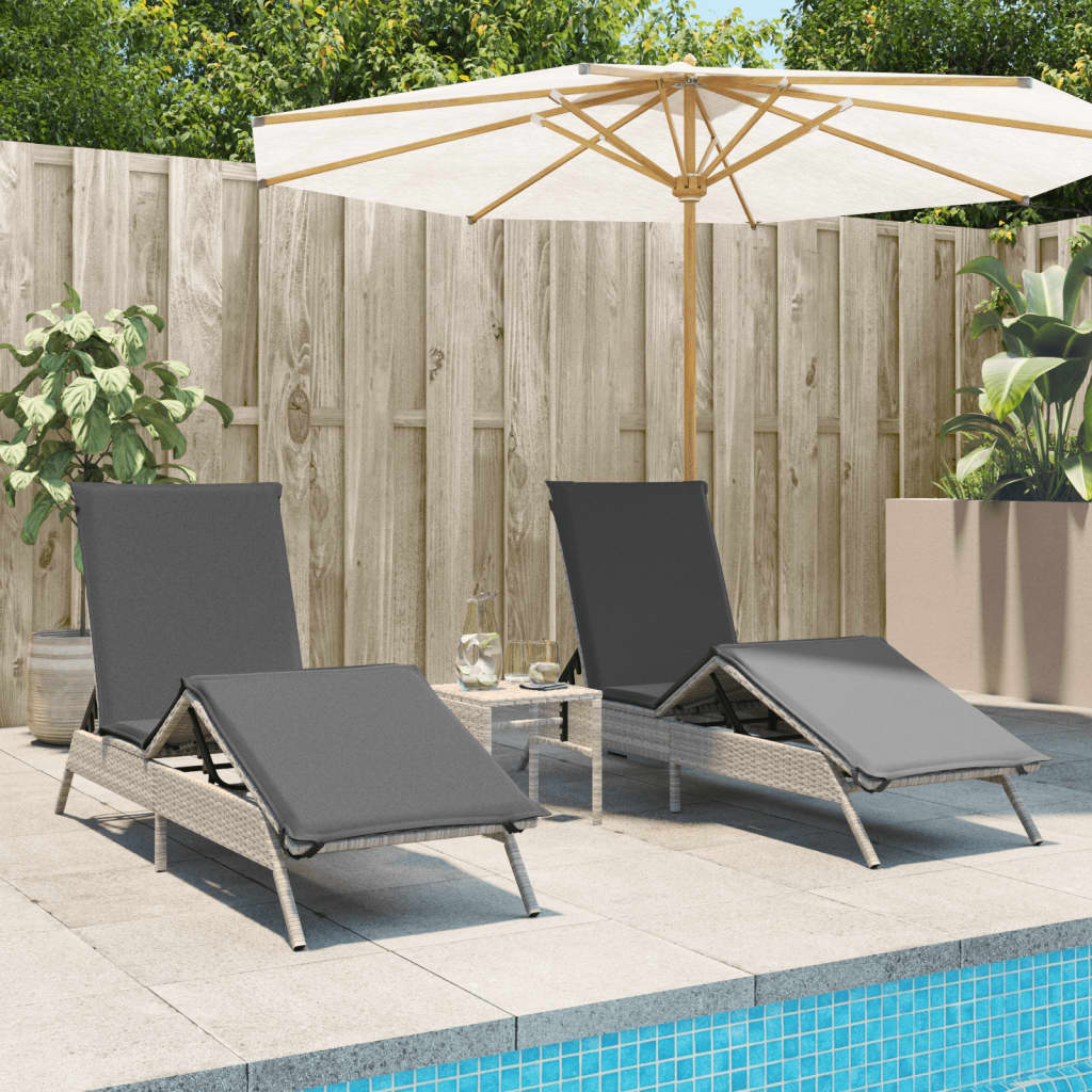 Sonnenliegen 2 Stk. Mit Tisch Beige Poly Rattan