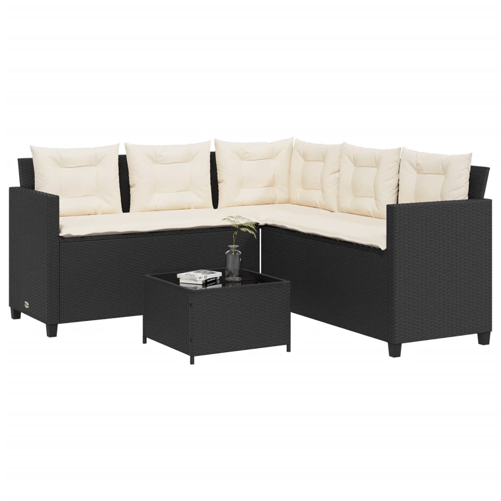 Gartensofa In L-Form Mit Tisch Und Kissen Beige Poly Rattan