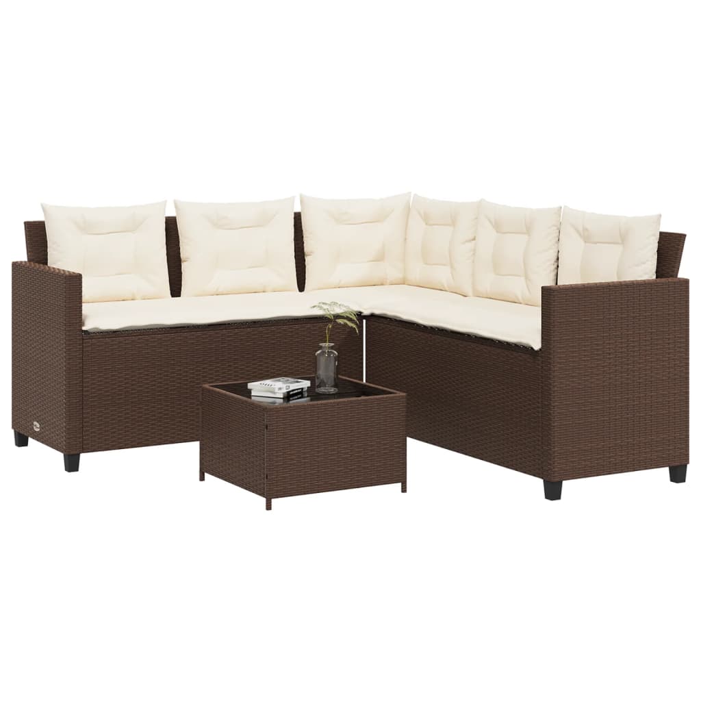 Gartensofa In L-Form Mit Tisch Und Kissen Beige Poly Rattan
