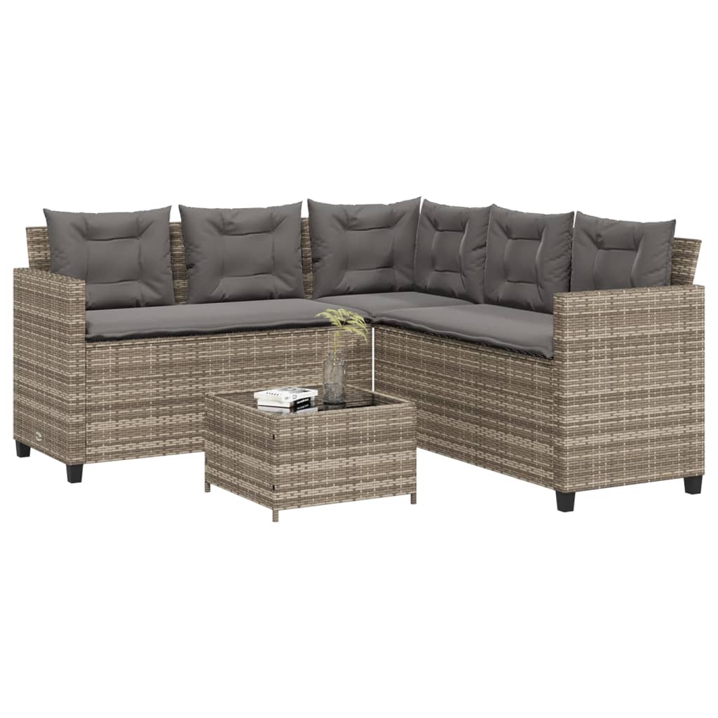 Gartensofa In L-Form Mit Tisch Und Kissen Beige Poly Rattan
