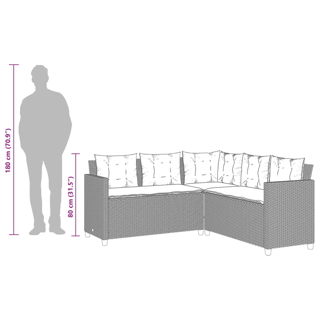 Gartensofa In L-Form Mit Tisch Und Kissen Beige Poly Rattan
