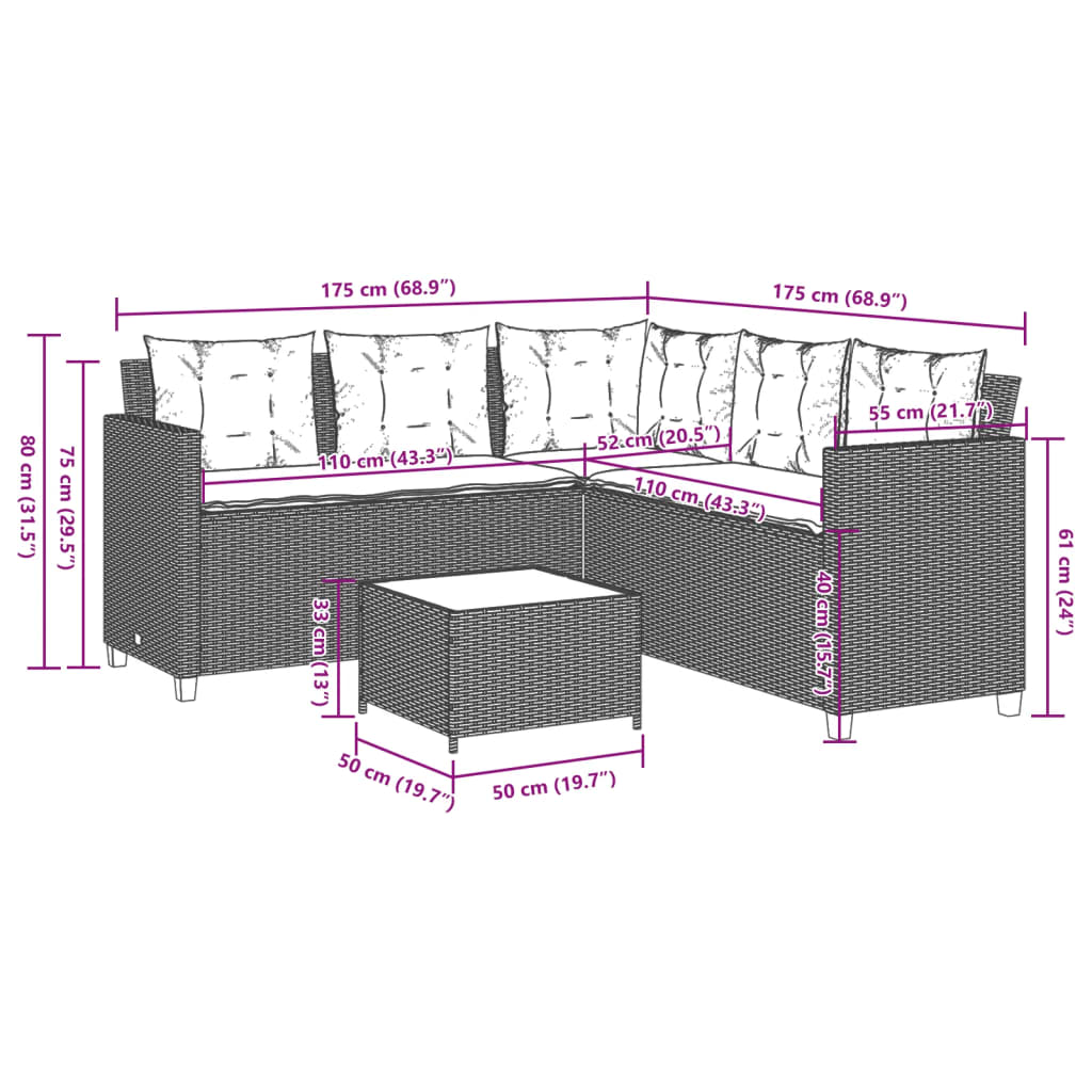 Gartensofa In L-Form Mit Tisch Und Kissen Beige Poly Rattan