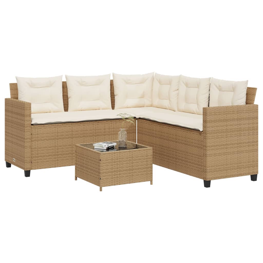 Gartensofa In L-Form Mit Tisch Und Kissen Beige Poly Rattan