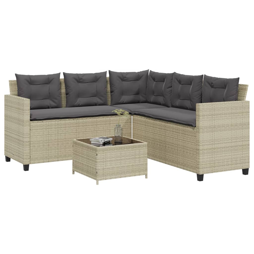 Gartensofa In L-Form Mit Tisch Und Kissen Beige Poly Rattan