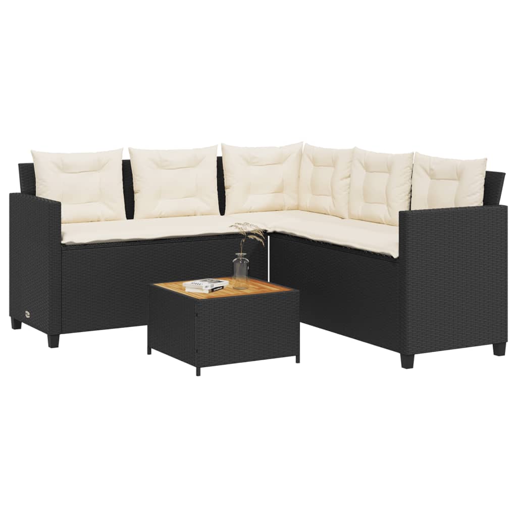 Gartensofa In L-Form Mit Tisch Und Kissen Beige Poly Rattan