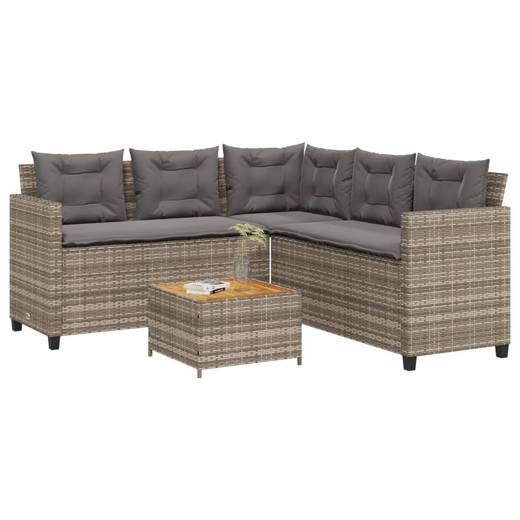 Gartensofa In L-Form Mit Tisch Und Kissen Beige Poly Rattan