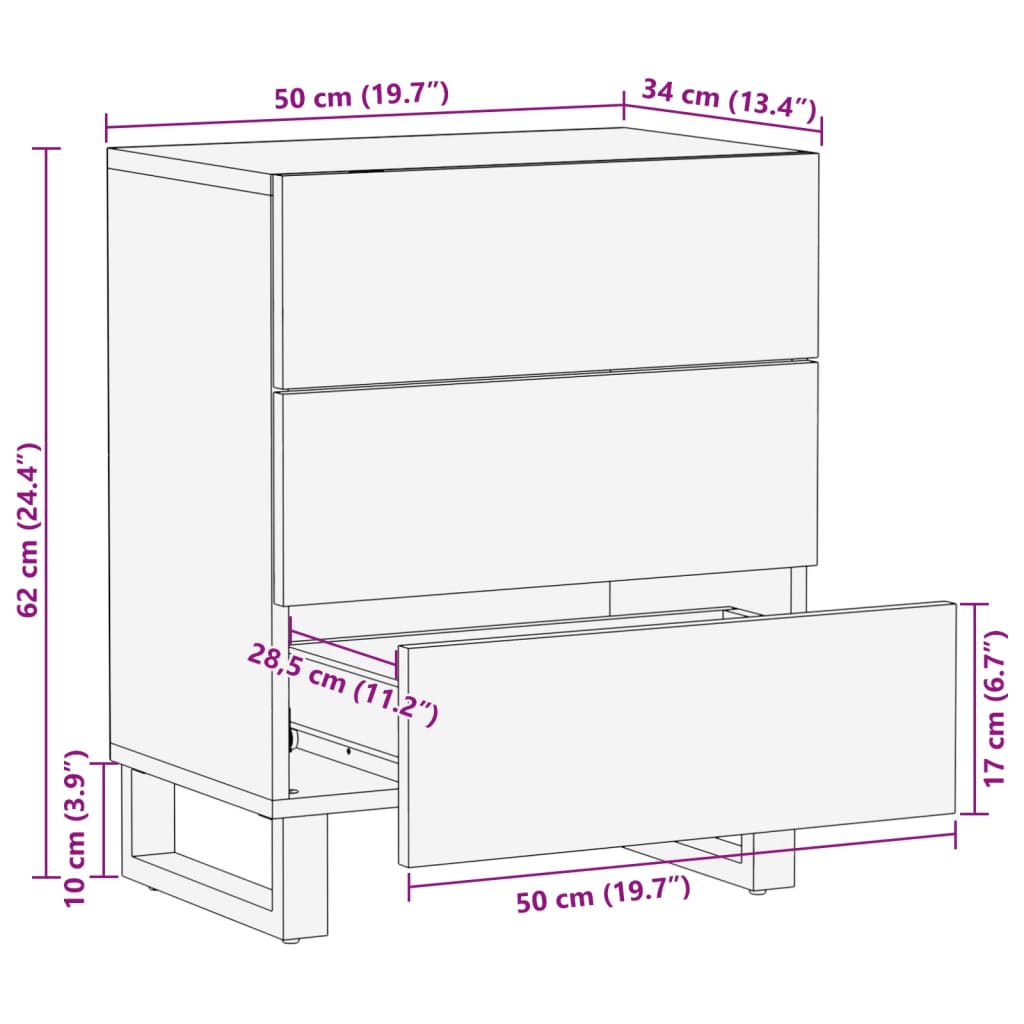 Nachttisch 50X34X62 Cm Massivholz Mango
