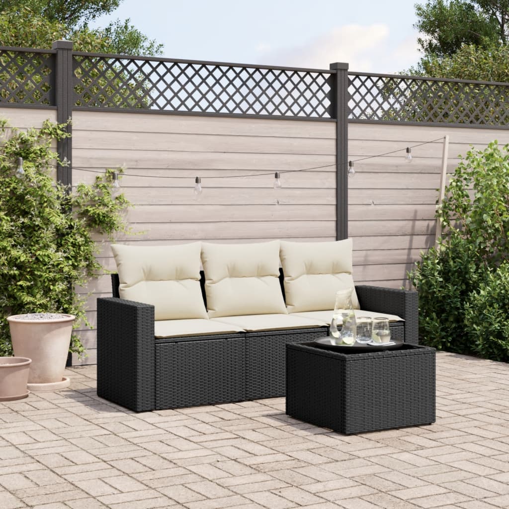 4-Tlg. Garten-Sofagarnitur Mit Kissen Beige Poly Rattan