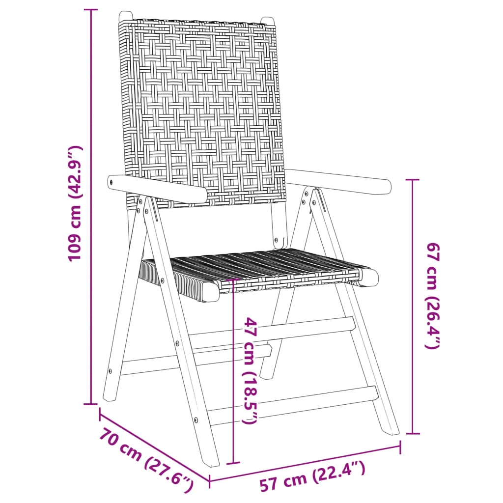 Gartenstuhl Verstellbar 6 Stk. Poly Rattan Massivholz