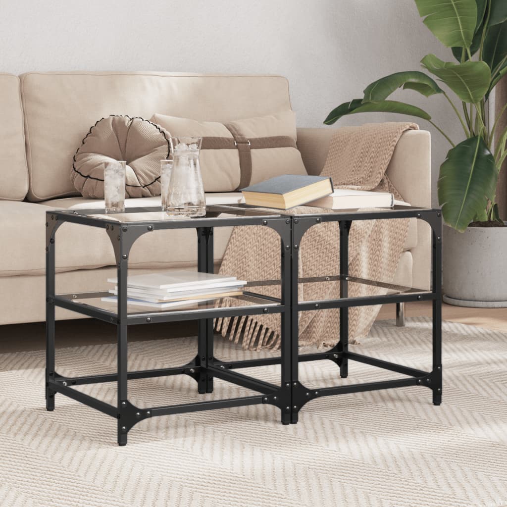Couchtisch Mit Glasplatte Schwarz Stahl