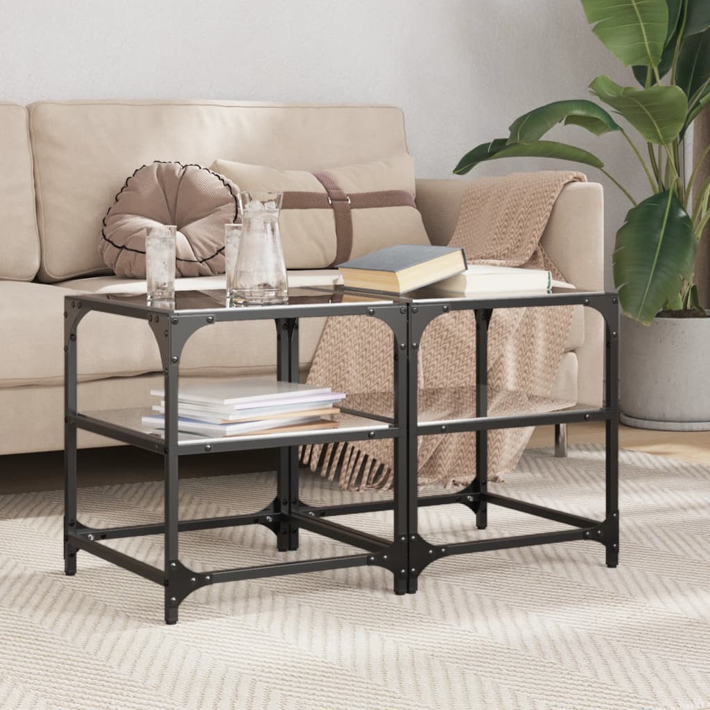 Couchtisch Mit Glasplatte Schwarz Stahl