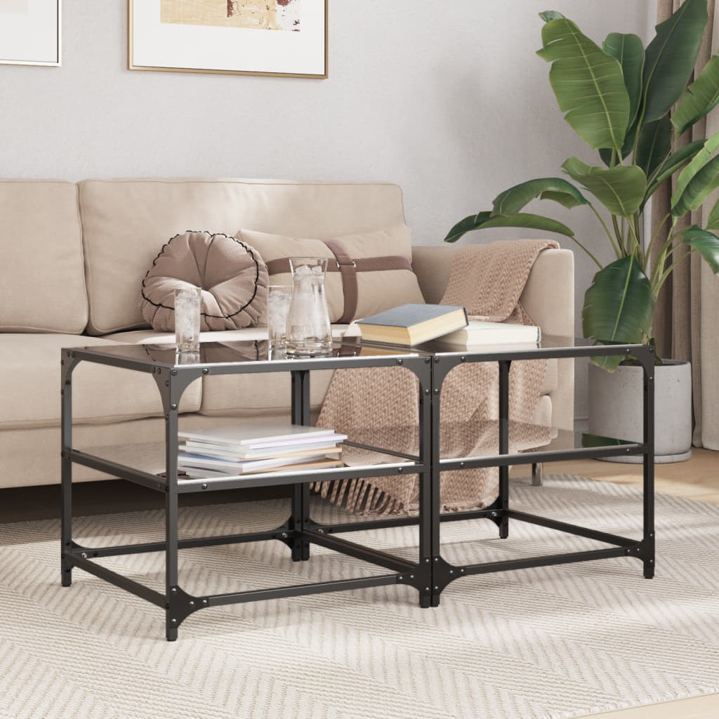 Couchtisch Mit Glasplatte Schwarz Stahl