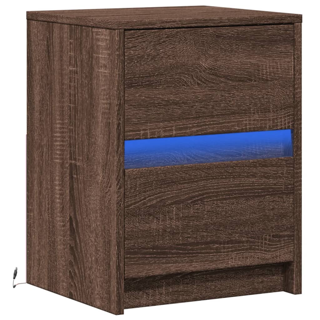 Nachttisch Mit Led-Leuchten Braun Eichen-Optik Holzwerkstoff