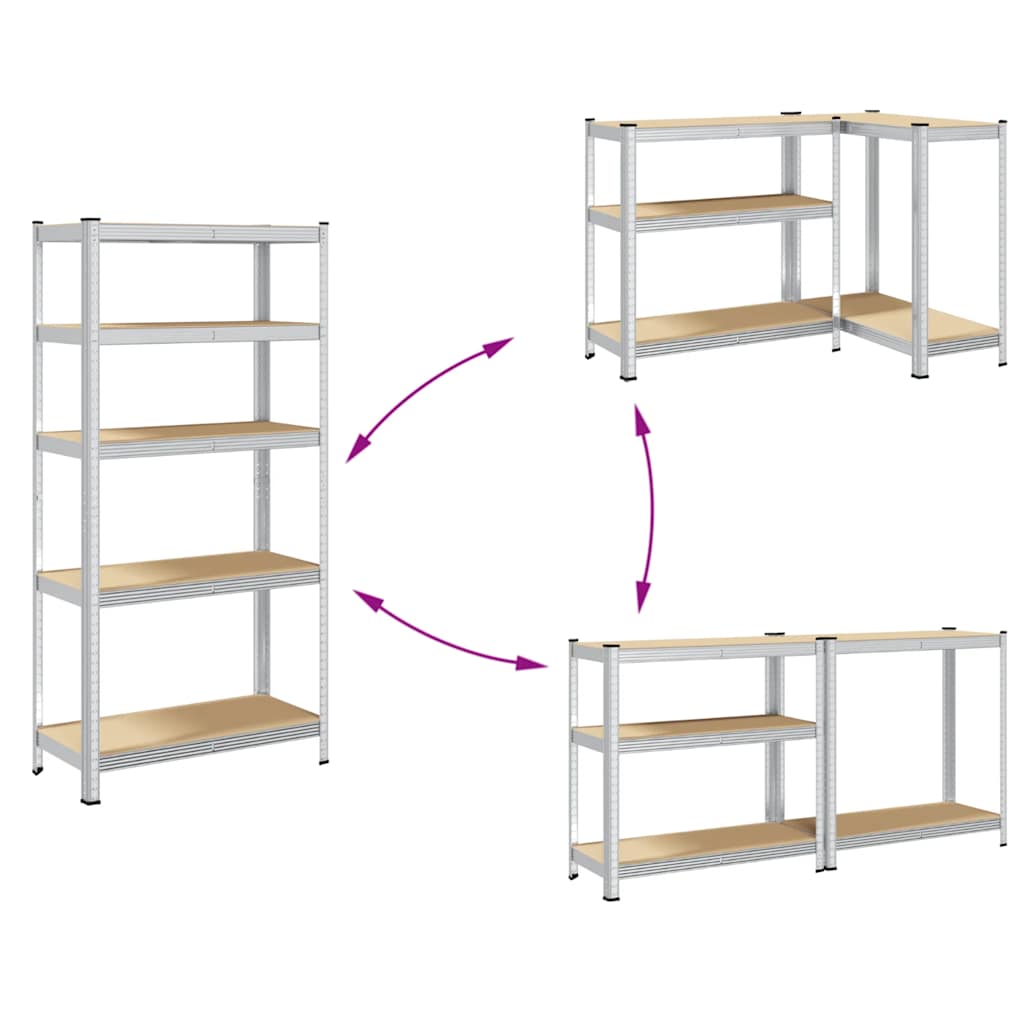 Lagerregale Mit 5 Böden 2 Stk. N Stahl & Holzwerkstoff Silber