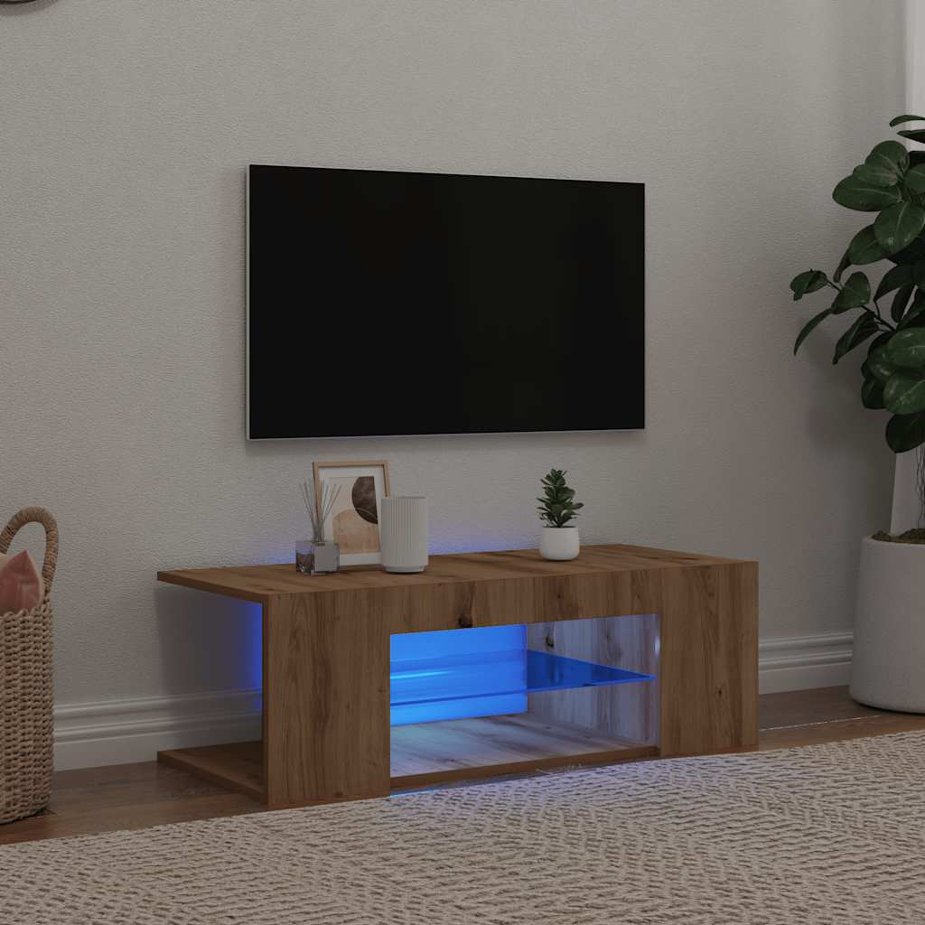 Tv-Schrank Mit Led-Leuchten Artisan-Eiche 90X39X30 Cm