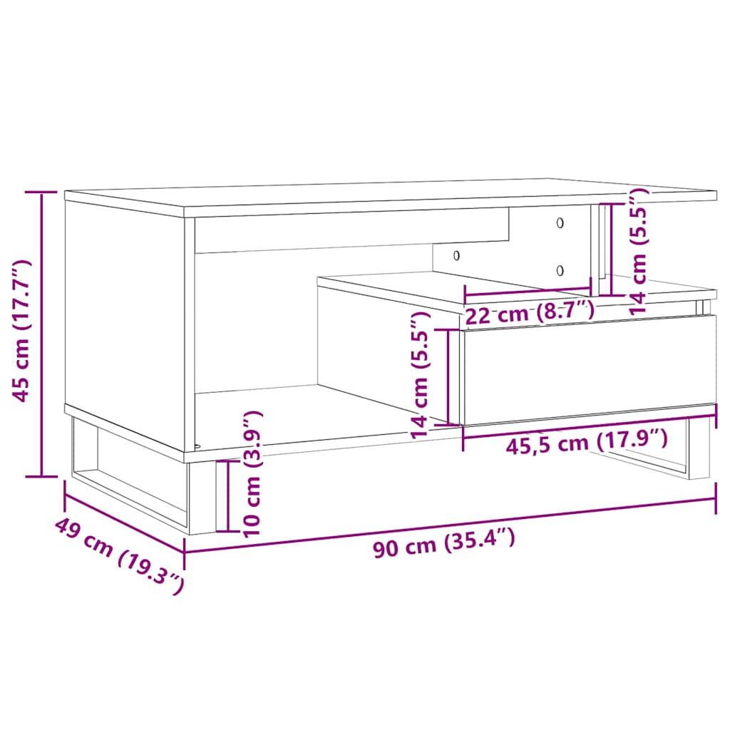 Couchtisch Artisan-Eiche 90X49X45 Cm Holzwerkstoff