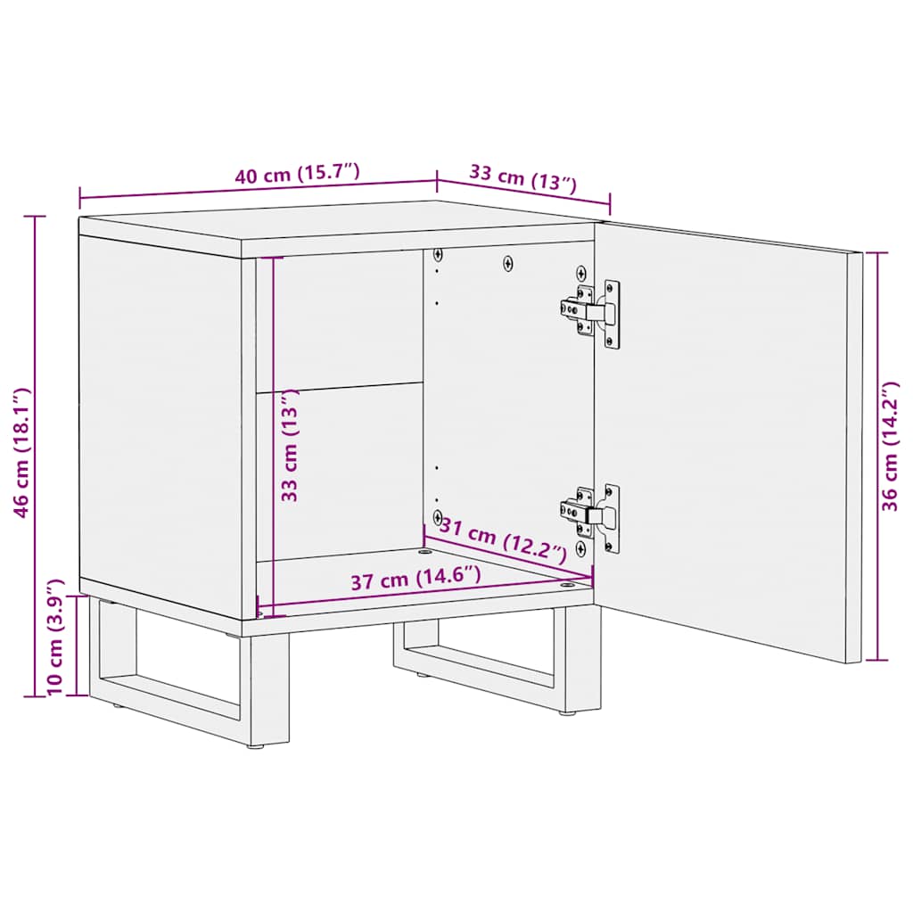 Nachttisch Schwarz 40X33X46 Cm Massivholz Mango