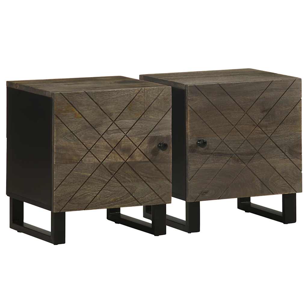 Nachttisch Schwarz 40X33X46 Cm Massivholz Mango