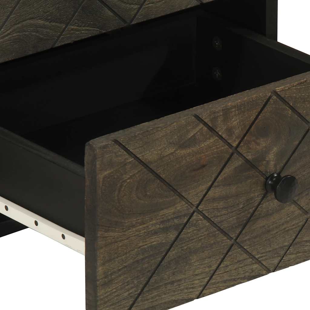 Nachttisch Schwarz 40X33X46 Cm Massivholz Mango