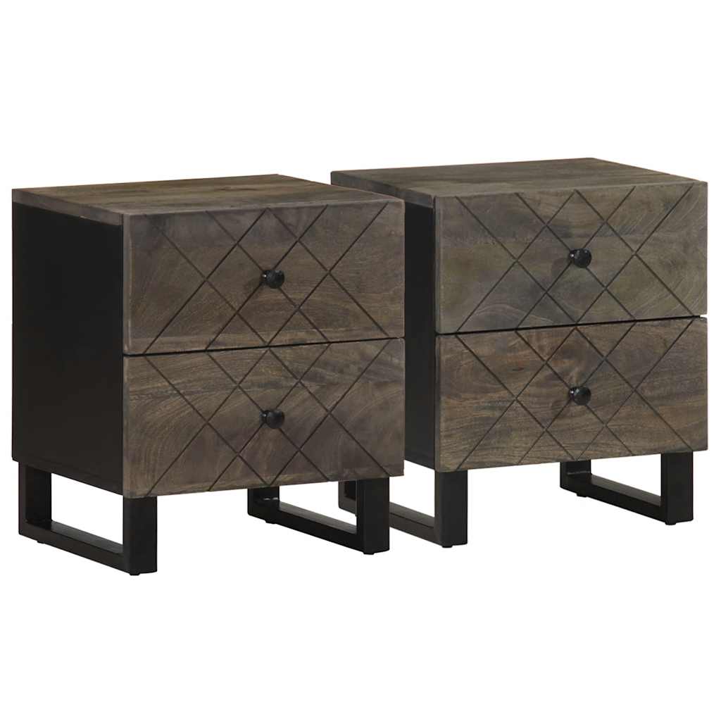 Nachttisch Schwarz 40X33X46 Cm Massivholz Mango