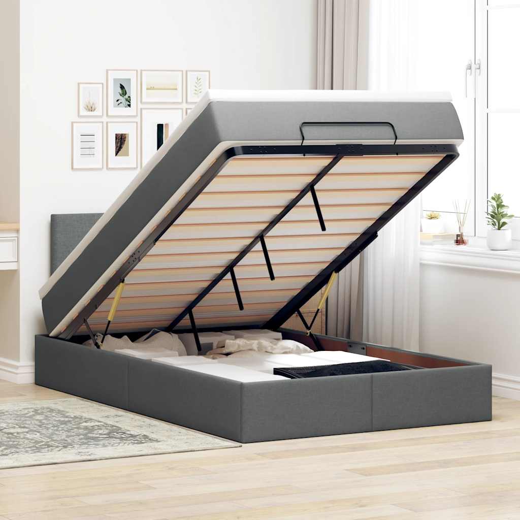Ottoman-Bett Mit Matratze Stoff Dunkelgrau