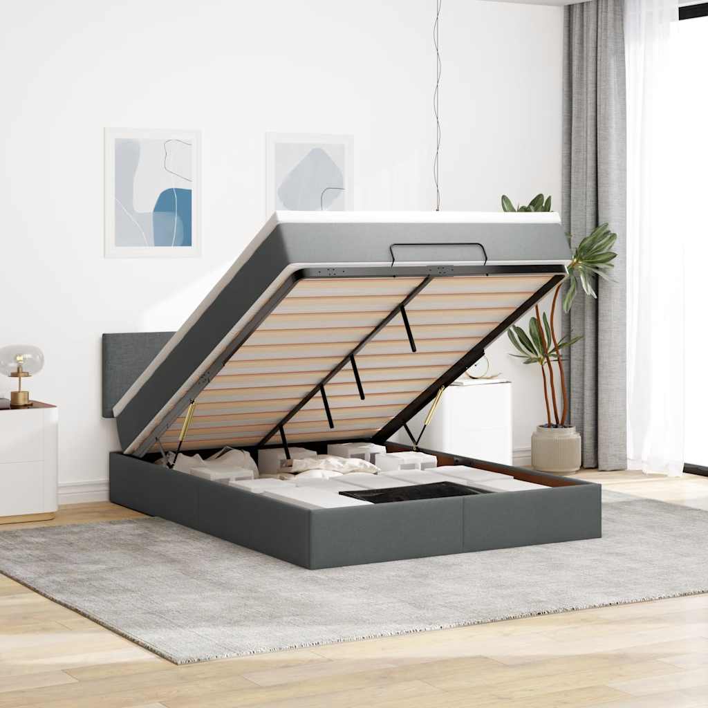 Ottoman-Bett Mit Matratze Stoff Dunkelgrau