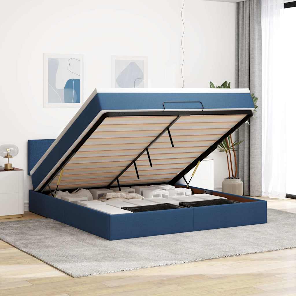 Ottoman-Bett Mit Matratze Stoff Blau