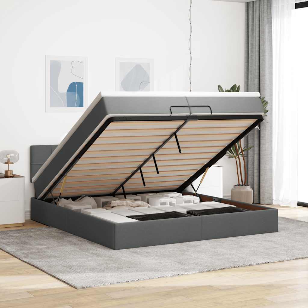 Ottoman-Bett Mit Matratze Stoff Dunkelgrau