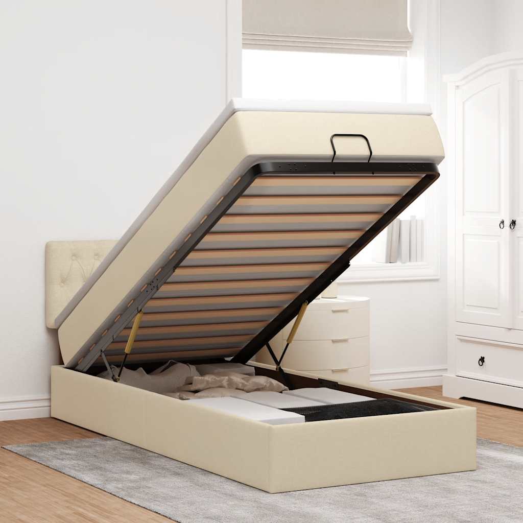 Ottoman-Bett Mit Matratze Stoff Creme