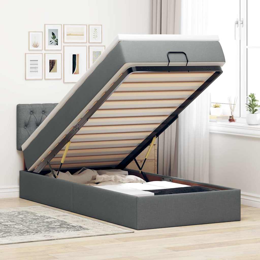 Ottoman-Bett Mit Matratze Stoff Dunkelgrau