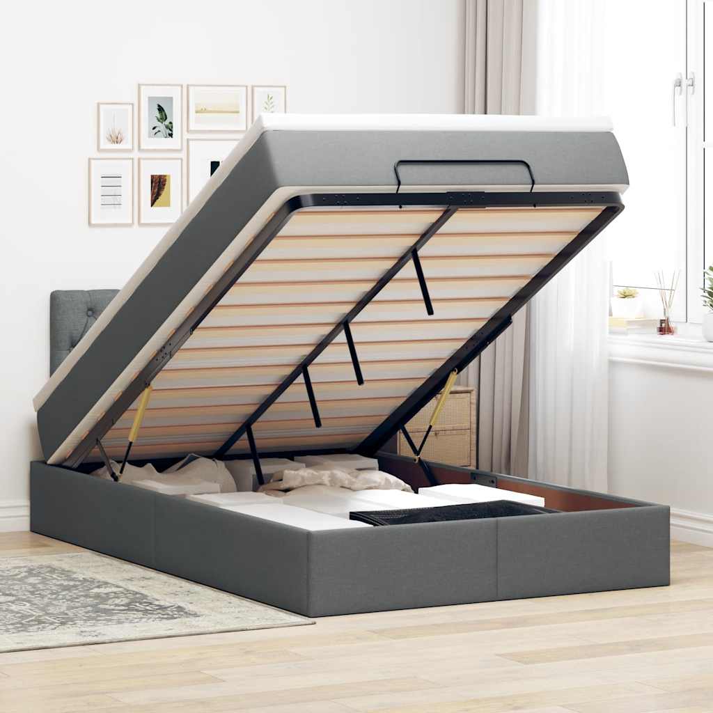 Ottoman-Bett Mit Matratze Stoff Dunkelgrau