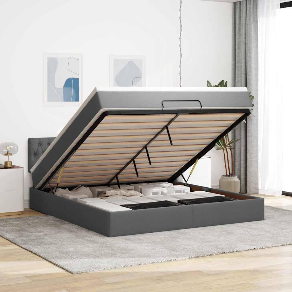 Ottoman-Bett Mit Matratze Stoff Dunkelgrau