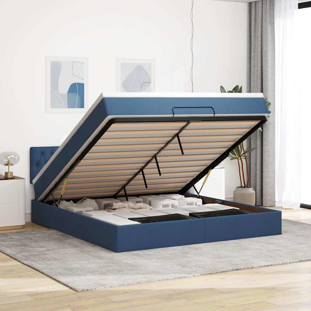 Ottoman-Bett Mit Matratze Stoff Blau