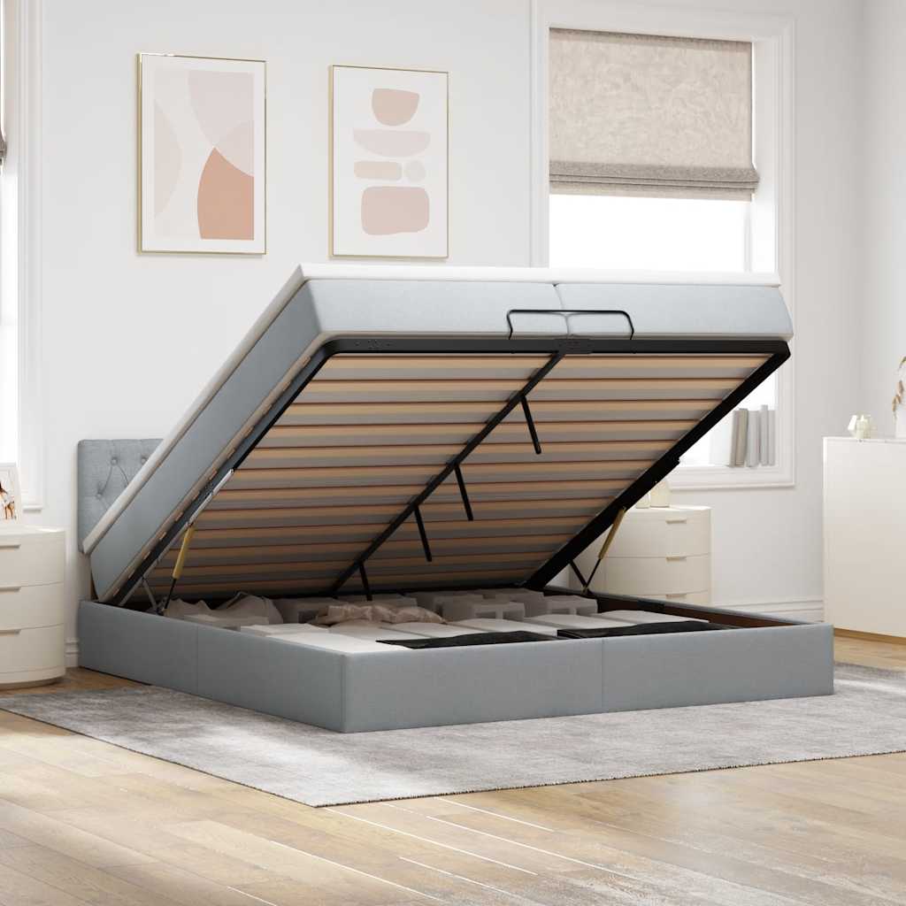 Ottoman-Bett Mit Matratze Stoff Hellgrau