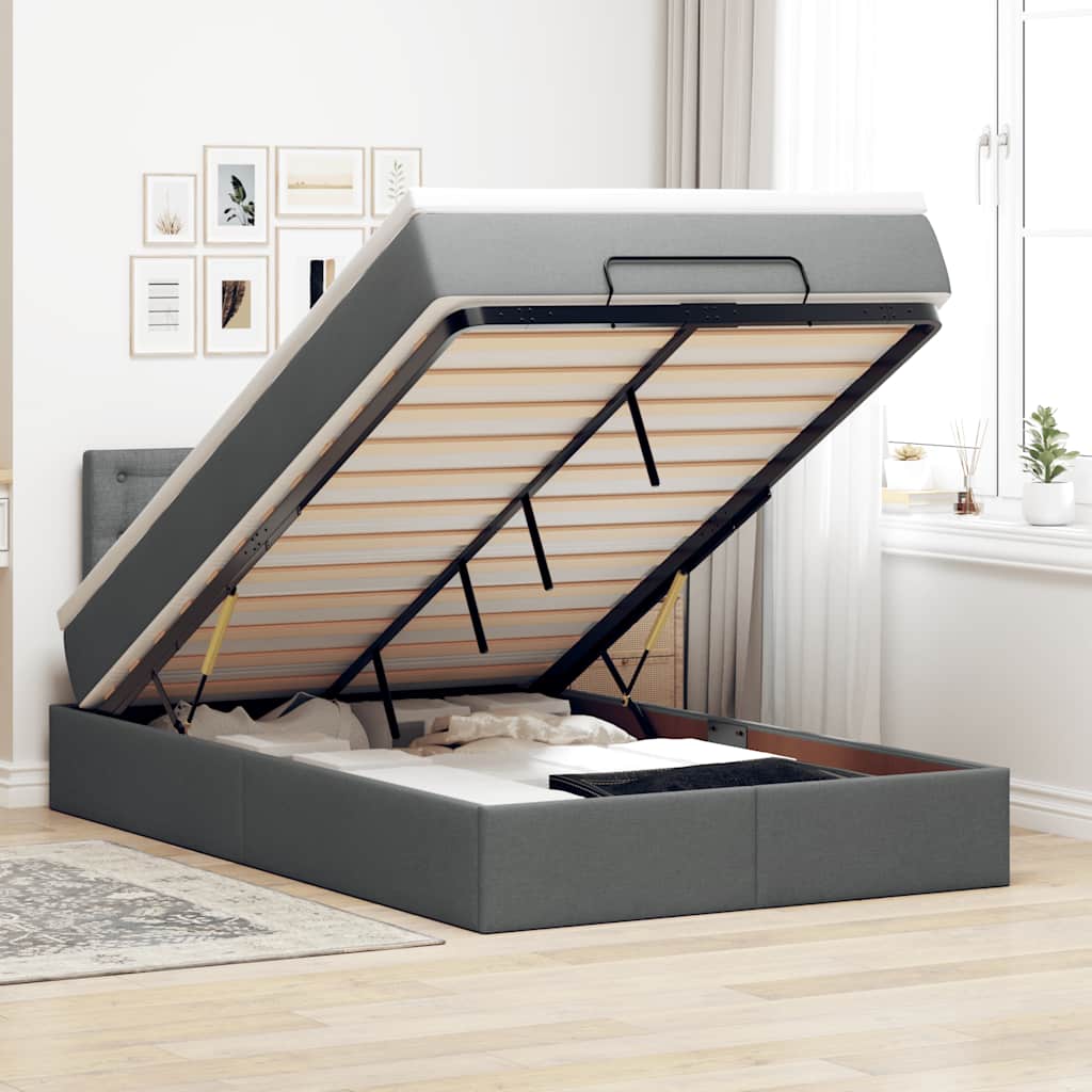 Ottoman-Bett Mit Matratze Stoff Dunkelgrau