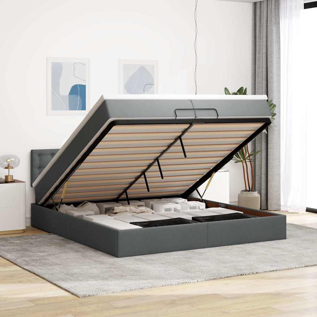 Ottoman-Bett Mit Matratze Stoff Dunkelgrau