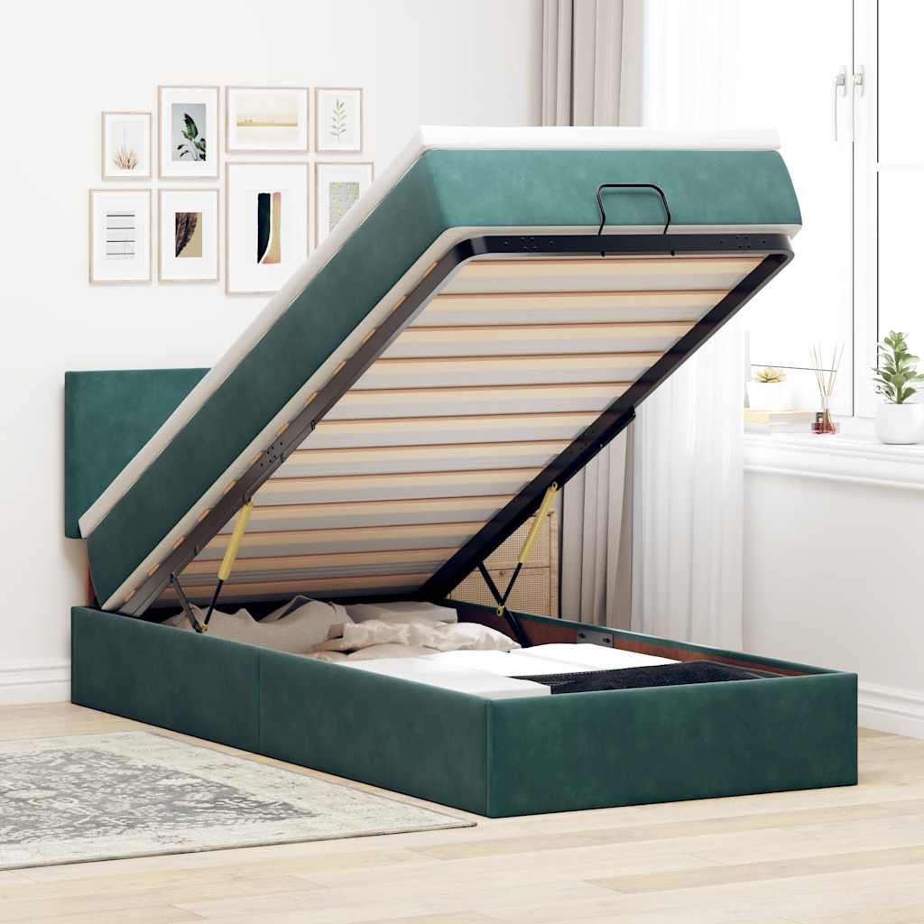 Ottoman-Bett Mit Matratze Samt Dunkelgrün